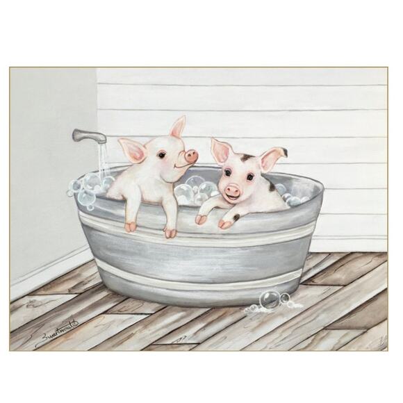 Signed Couple of Pigs by Mishell Swartwout Signed 14x11 Pigs Bathtub Print - Picture 1 of 5